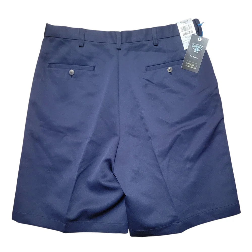 Haggar Performance Cool 18° Oxford Shorts Mens Size 36 Blue Flat Front NWT $44